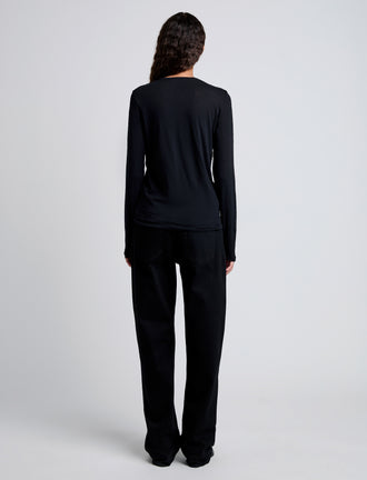 Back image of model wearing Solid Tissue Jersey Long Sleeve Tee in Black