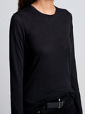 Detail image of model wearing Solid Tissue Jersey Long Sleeve Tee in Black