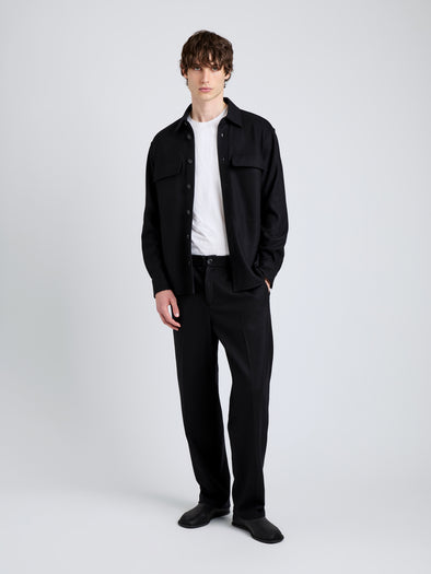 Proenza Schouler Front full length image of model wearing Beni Shirt in Jersey Flannel in Black