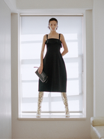 Proenza Schouler Front full length image of model wearing Blanca Dress in Compact Viscose in Black