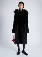 Front full length image of model wearing Fiona Coat In Sheared Toscana in Black