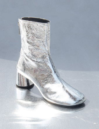 Glove Boot in Crinkled Metallic on silver on silver backdrop