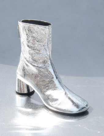 Side image of Glove Boots in silver Crinkled Metallic on silver backdrop