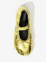 Aerial image of Glove Ballet Flats in Crinkled Metallic in GOLD