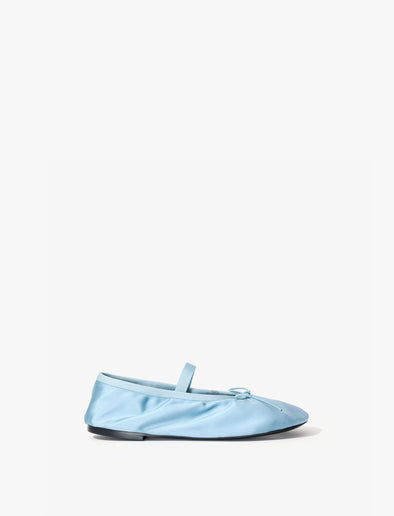 Side image of Glove Mary Jane Ballet Flats in Satin in PALE BLUE