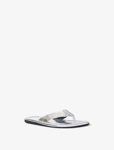 3/4 Front image of Cooper Flip Flop Sandals in Crinkled Metallic in SILVER