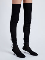 Image of model wearing Tee Over The Knee Boots in Viscose Knit in black