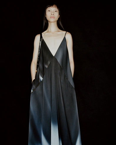 Cropped image of a model wearing Torres Dress in Printed Viscose Gabardine in midnight multi.