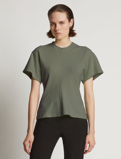 Proenza Schouler Front cropped image of model wearing Eco Cotton Waisted T-Shirt in Sage