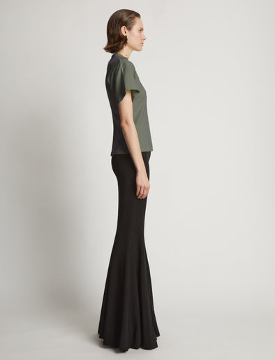 Proenza Schouler Side full length image of model wearing Eco Cotton Waisted T-Shirt in Sage