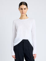 Proenza Schouler Front cropped image of model wearing Solid Tissue Jersey Long Sleeve Tee in WHITE