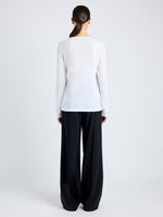 Proenza Schouler Back image of model wearing Solid Tissue Jersey Long Sleeve Tee in WHITE