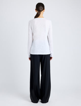 Proenza Schouler Back image of model wearing Solid Tissue Jersey Long Sleeve Tee in WHITE