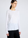 Proenza Schouler Detail image of model wearing Solid Tissue Jersey Long Sleeve Tee in WHITE