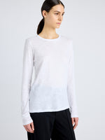 Proenza Schouler Detail image of model wearing Solid Tissue Jersey Long Sleeve Tee in WHITE
