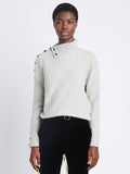 Cropped front image of model wearing Camilla Sweater In Lofty Eco Cashmere in light grey melange
