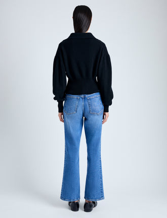 Back image of model in Jeanne Sweater in Eco Cashmere in black