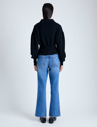 Back image of model in Jeanne Sweater in Eco Cashmere in black