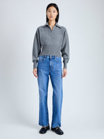 Front image of model wearing Jeanne Polo Sweater in Eco Cashmere in grey melange
