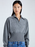 Detail image of model wearing Jeanne Polo Sweater in Eco Cashmere in grey melange