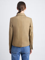 Detail image of model wearing Lana Jacket In Eco Cotton Twill in DRAB