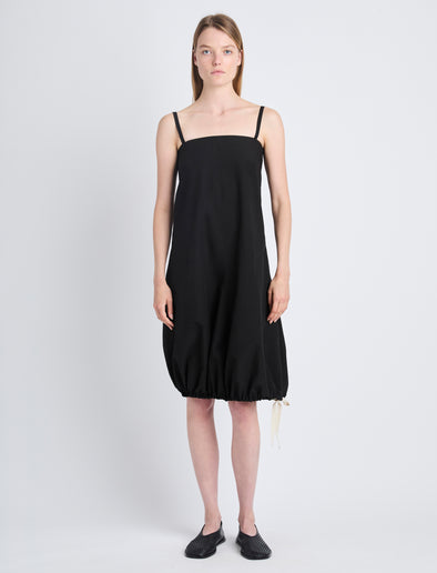 Front full length image of model wearing Emilia Dress In Lightweight Crinkle Poplin in BLACK