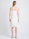 Back full length image of model wearing Emilia Dress In Lightweight Crinkle Poplin in OFF WHITE