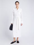 Front image of model wearing Vanessa Dress in Matte Viscose Crepe in white