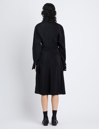 Back image of model in Olympia Dress In Washed Habotai in black