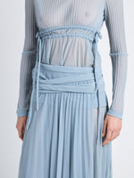 Detail image of model wearing Riley Dress In Pleated Jersey in steel
