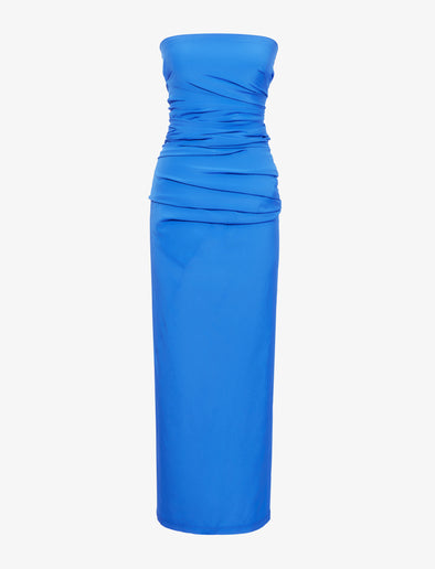Flat image of Odette Strapless Dress In Silk Viscose in cerulean