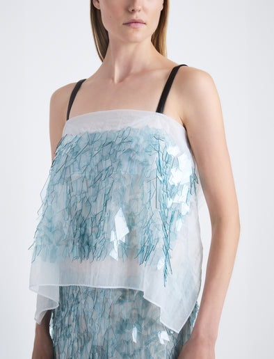 Detail image of model in Dia Dress In Glass Sequin Embroidery in clear