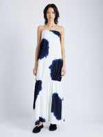 Front image of model in Margot Dress In Printed Viscose Crepe in white multi