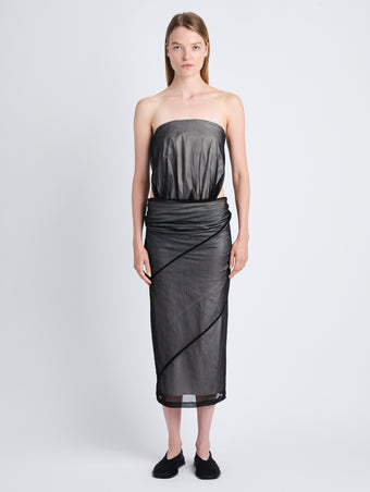 Front image of model wearing Gwen Strapless Dress In Silk Nylon in black