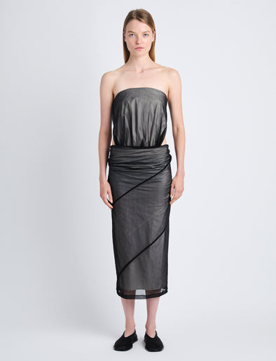 Front image of model wearing Gwen Strapless Dress In Silk Nylon in black