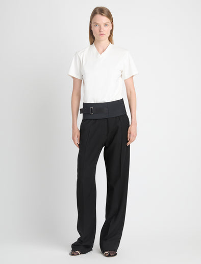 Front image of model in Talia V-Neck Top In Eco Cotton Jersey in white