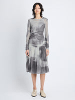 Front image of model wearing Judy Skirt In Printed Nylon Jersey in slate
