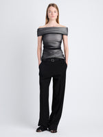 Front full length image of model wearing Allegra Top In Silk Nylon in BLACK
