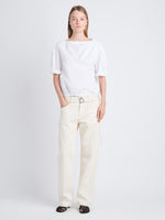 Front full length image of model wearing Addison Top In Washed Cotton Poplin in WHITE