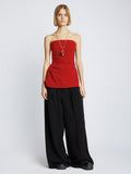 Full front image of Matte Viscose Crepe Strapless Top in RED