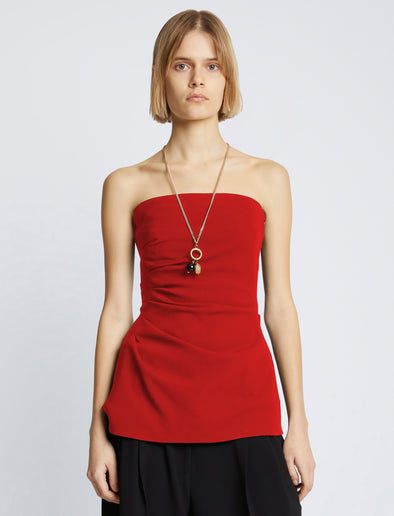 Cropped front image of Matte Viscose Crepe Strapless Top in RED