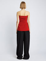 Back image of Matte Viscose Crepe Strapless Top in RED