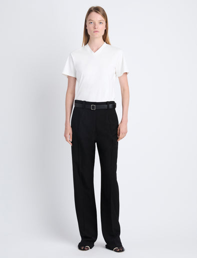 Front image of model in Otis Pant In Viscose Wool in black