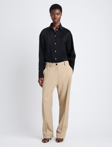 Front full length image of model wearing Otis Pant In Viscose Wool in DARK KHAKI