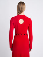 Detail image of model in Lara Knit Dress In Viscose Boucle in red