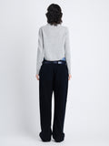 Back full length image of model wearing Stella Sweater In Cashmere Jacquard in GREY MELANGE