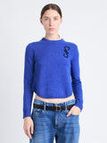 Front cropped image of model wearing Stella Sweater In Cashmere Jacquard in BLUE