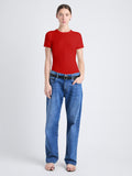 Front image of model wearing Sky Top In Matte Viscose Rib in red