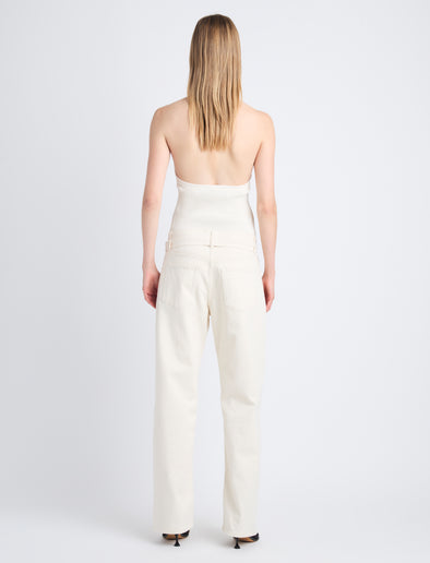 Back image of model wearing Ellsworth Jean in ecru