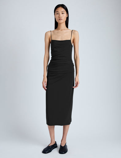 Front image of model wearing Blaire Dress in Viscose Jersey in black